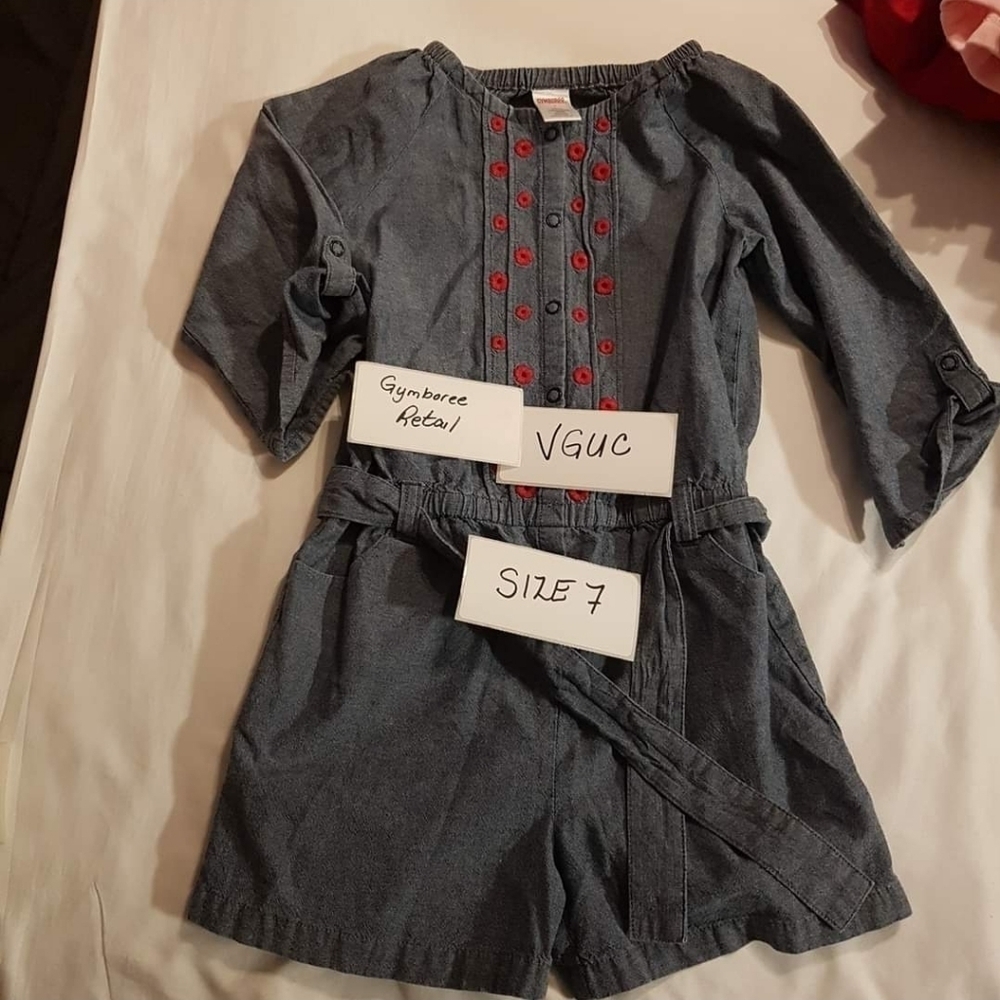 Gymboree girls size 7 chambray romper 3/4 sleeve